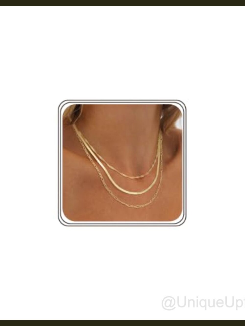 14K Gold Plated Layered Chain Necklace Herringbone Figaro Wave Choker Set